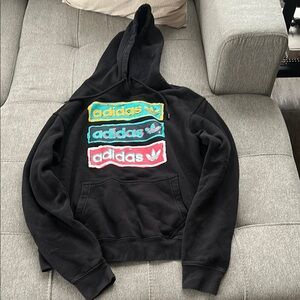 Adidas Black Hoodie with Multicolor Logo